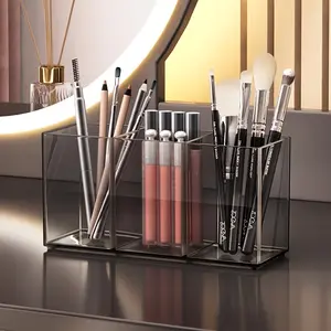 Transparent Acrylic Makeup Brush Holder, Cosmetic Organizer Box Clear Storage Box for Lipstick Eyebrow Pencil Desktop Mirror Cabinet Storage