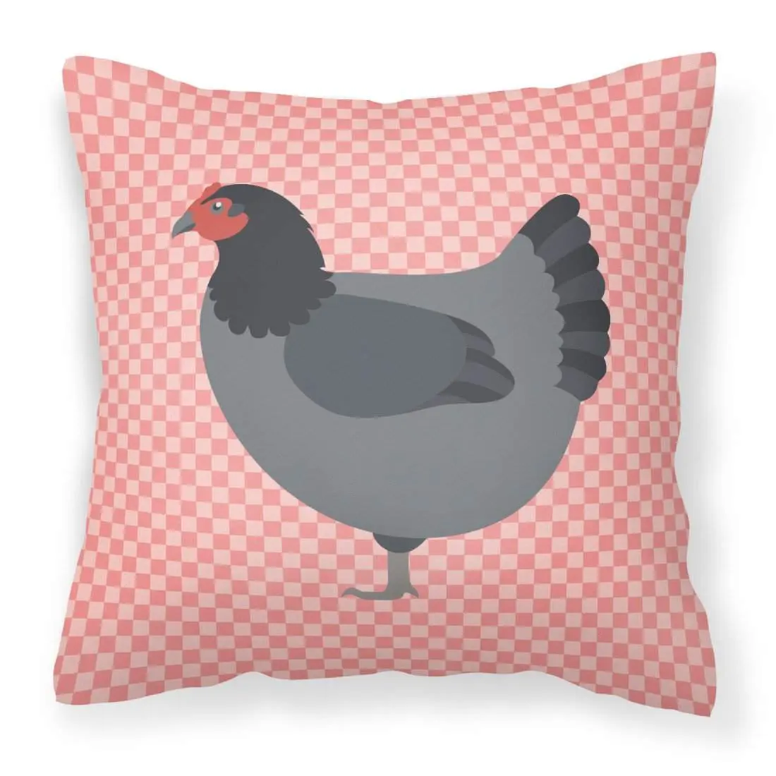 Decorative Pillow, Jersey Giant Chicken Pink Check Print Fabric, Handcrafted in the United States, Waterproof, All Seasons Indoor Cushion, BB7835PW1818