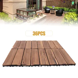 36PCS 12"x12" Hardwood Interlocking Patio Deck Tiles Waterproof Wood Flooring with PE Backing for Indoor Outdoor