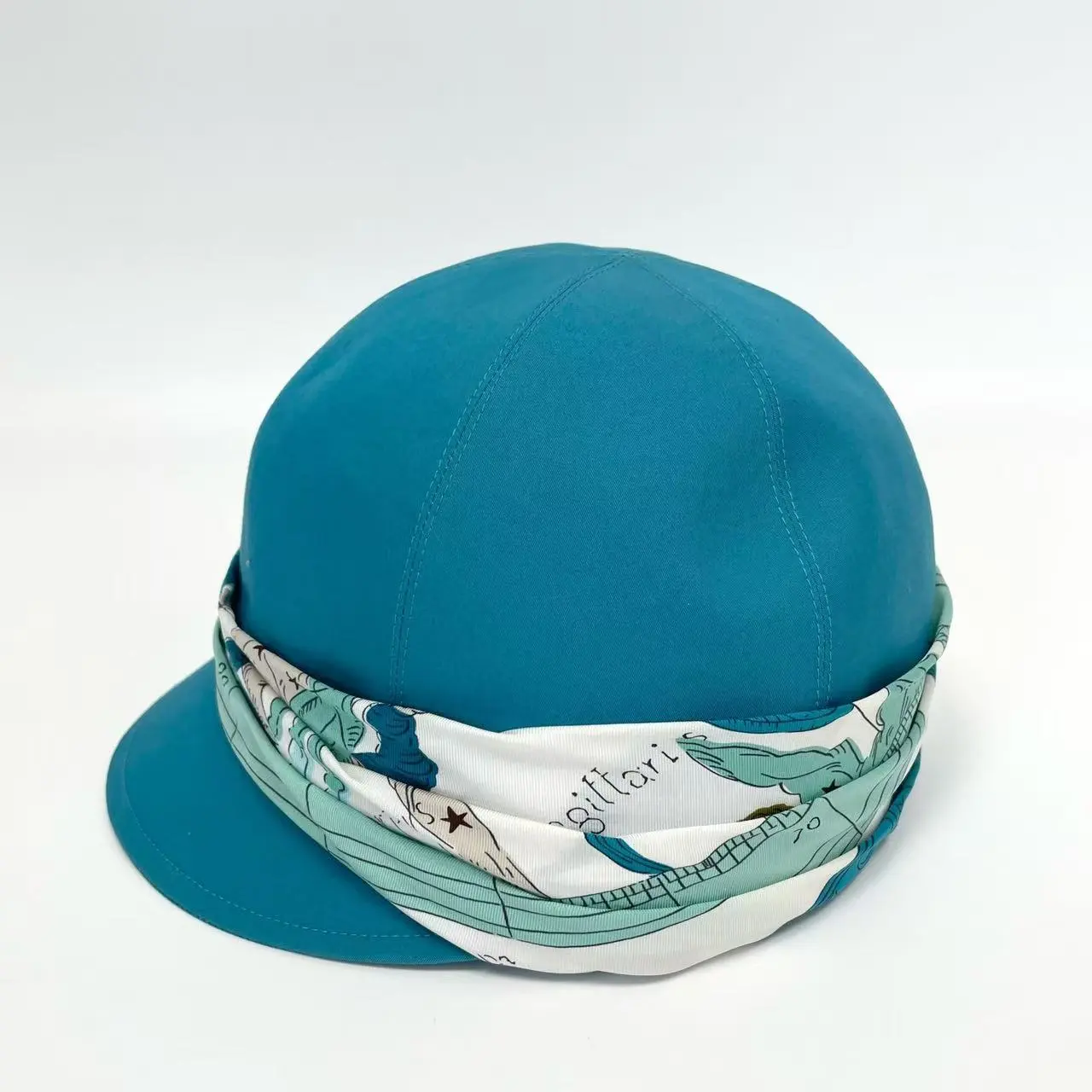 Pre-owned Hermès Classic Blue Hat, Matches Silk Scarf, Size 58 N22032767
