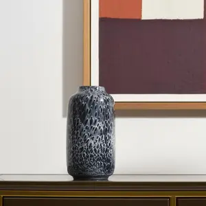 360 stand 15 in. Modern Black Mottled Shine Handcrafted Art Cylinder Glass Vase, Decorative Cylinder Vase for Flower Display, Home Decor, Gift, Cylinder Vases