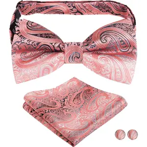 Mens Paisley Bow Tie, Pocket Square, Cufflinks Set
