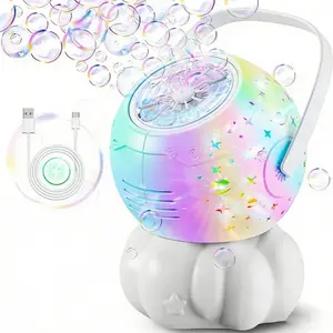 7 Color LED Light Rechargeable Party Bubble Machine, 20oz (600ml) Large Capacity Atmosphere Light, Automatic Bubble Blower, Bubble Maker, Perfect for Parties, Boys & Girls Birthday Holiday Gifts