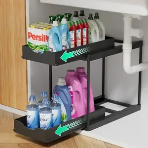 Kitchen Storage Organizer with Sliding Drawer, 2-Tier Countertop Storage Rack, Space Saving Pantry & Bathroom Organizer for Cabinet, Snacks, Spice & Home Storage