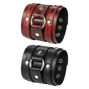 Men's Punk Rock Wide PU Leather Bracelet Adjustable Wristband Cuff Bangle