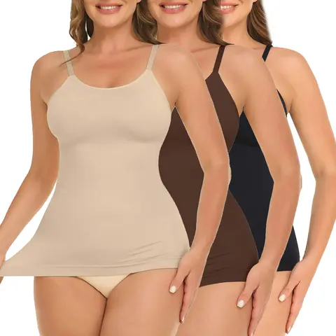 Women's Nylon Minimalist Compression Cami Tank Top - Sleeveless Round Neck, Adjustable Spaghetti Straps, Tummy Control Body Contouring Shapewear, Sizes S-3XL, Compression Tank Top, No