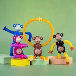 Hatwoo 4pcs Suction Cup Monkey Toy, Telescopic Sensory Tubes Bendable Suction Toys Educational Fidget Toys for Girls Boys Monkey Classroom Prize