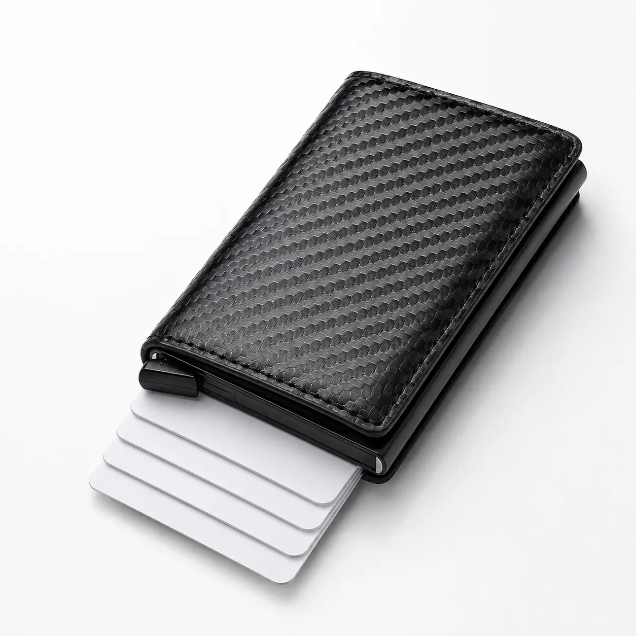 RFID Blocking Pop-Up Wallet | Slim Men's Card Holder | Aviation Metal Frame | Carbon Fiber & Leather