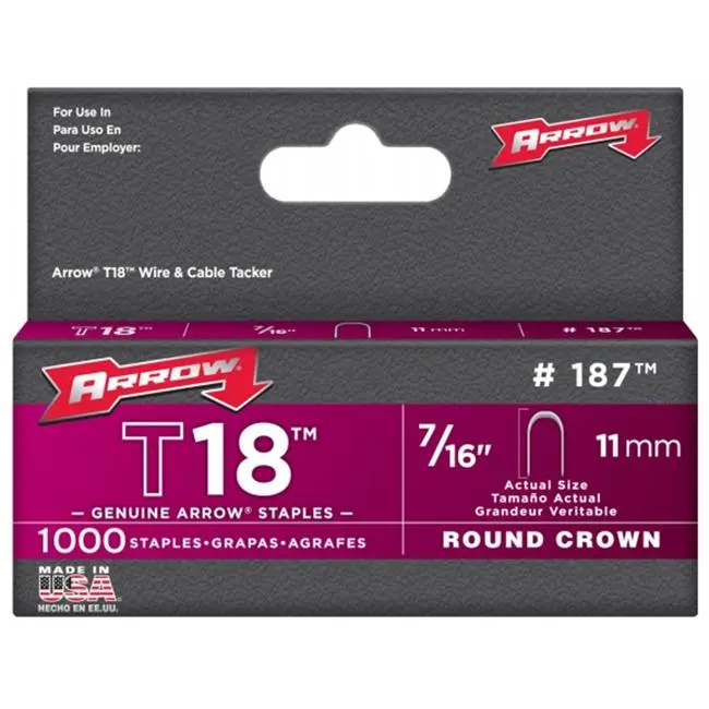 Arrow 212 MAIN T18 Series Round Crown Wire Staples, 0.43in Size, 1,000 per Box, Pack of 5, for Wire & Cable Tackers (Computers & Office Equipment Parts)
