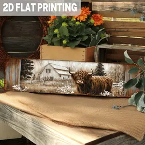 1PC 2D Flat - - Highland Cow and Barn Metal Wall Hanging - Pastoral Style Farmhouse Decor, 9.98x 39.98cm , Vintage Style Art for Living Room, Bedroom, Office - Durable, Easy to Hang, Decorative Details, Cow Decor, Decorative Artwork