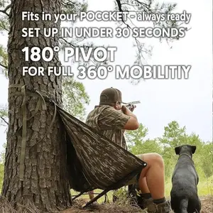 Low Down Hunting Seat with Adjustable Height, Portable Folding Tree Stand & 180° Pivot Lightweight Hammock Chair for Deer Hunting,Easy to carry, set up in undèr 30 seconds,Rotate 180°-Enabling 360° Fitl-range Mobility, Turkey Duck Blind, Camping Stool