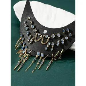 17 Pairs/Set Retro-Style Minimalist Multiple Rhinestone Small Stud Earrings, Niche Design, European American Style(Sheet)