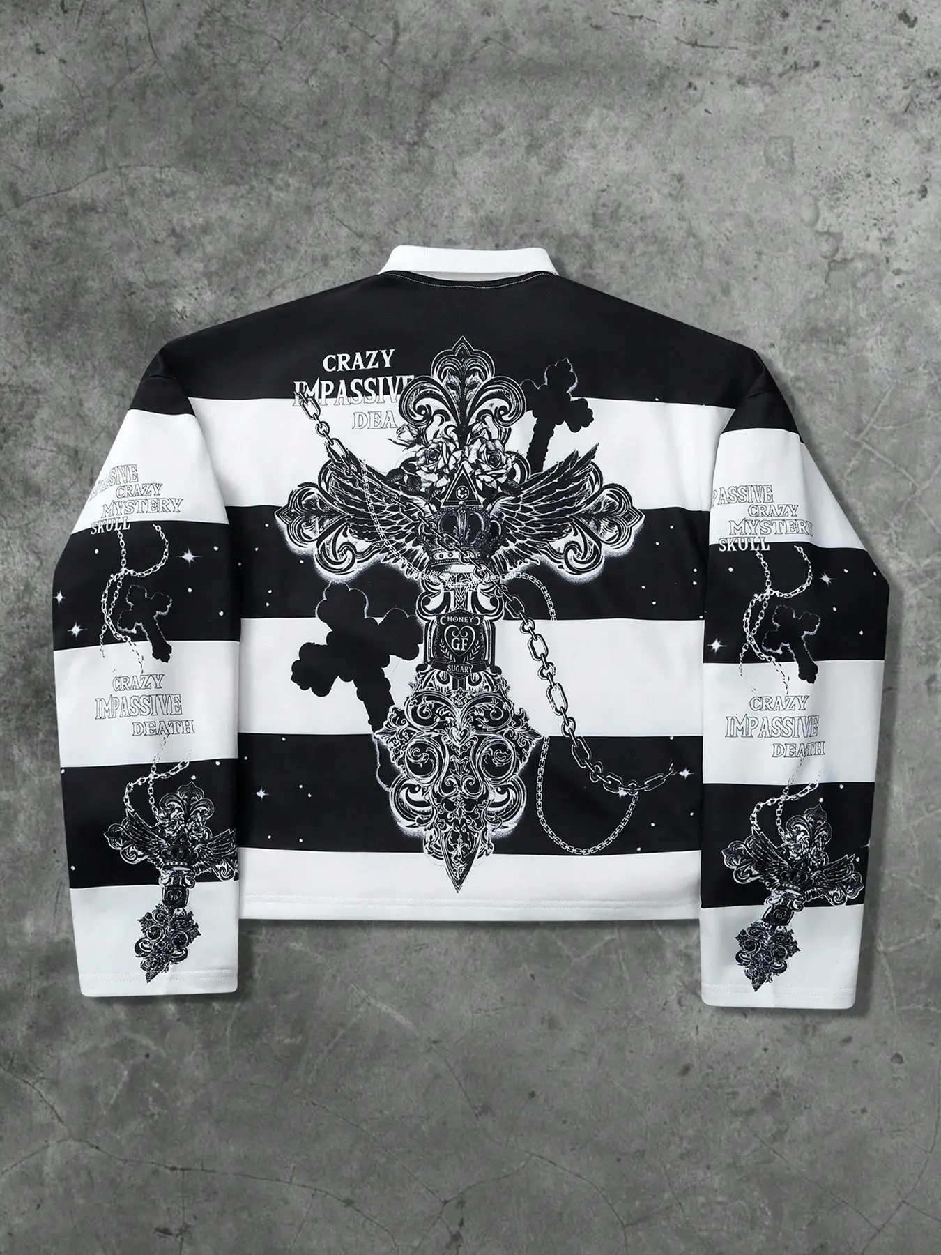 Y2K Cyber Grunge Striped Rugby Fitted Shirt | Oversized Gothic