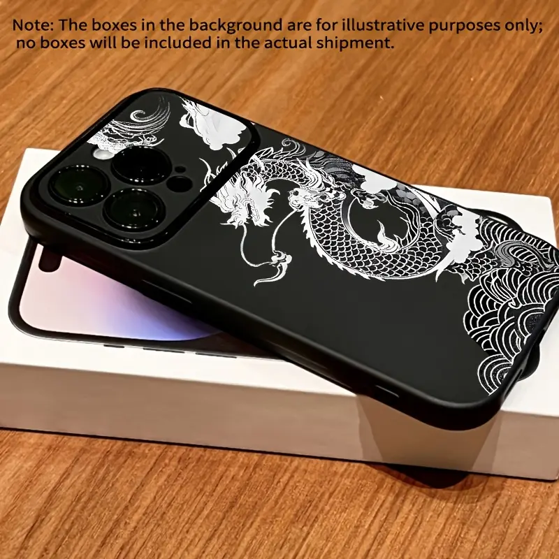 Phone Case: Wave and Dragon Pattern Black Portable Window Style, Full Pack Anti Drop Protection Soft Case, Suitable for iPhone 17/16/15/14/13/12/11/Pro/ProMax/Plus/Air/X/XS/XSMAX/E Series, Birthday Gift, Holiday Gift, Couple Phone Case