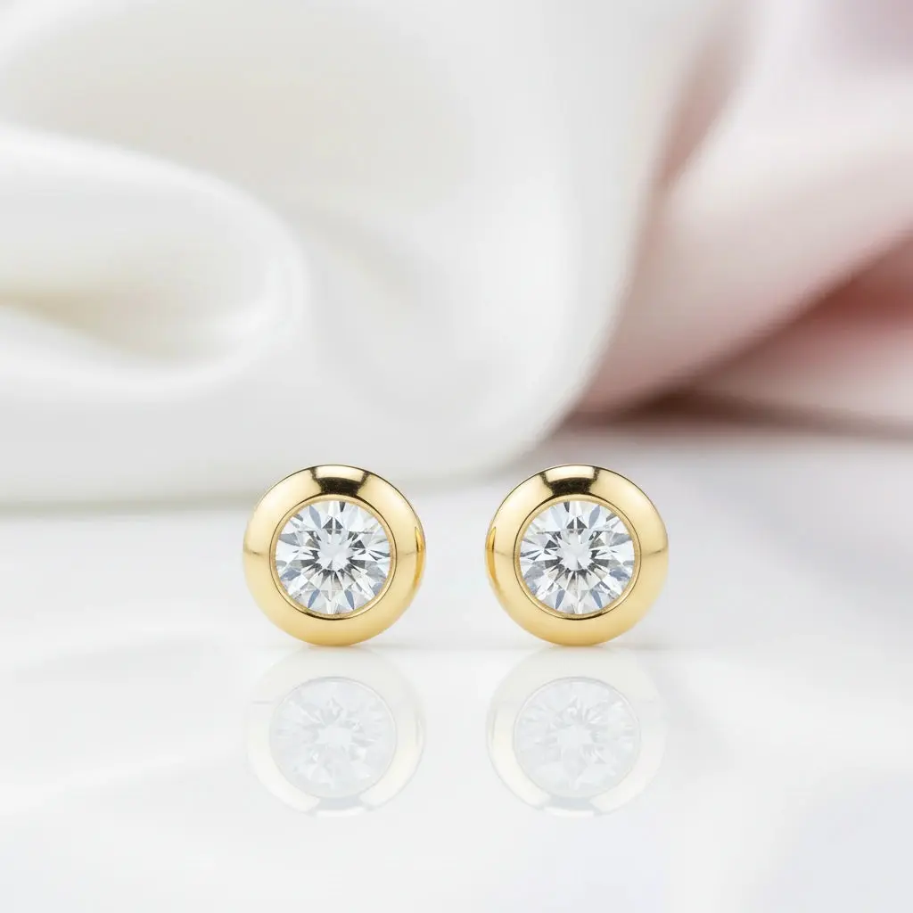 0.5 Ct 5mm D Color Diamond Option Bezel Stud Earrings