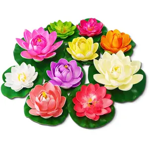 Artificial Lotus Flowers Water Lilies for Pond Pool , 10 Pcs Realistic Floating Foam Lotus Flowers with Lily Pads , 4" and 6" Large Beautiful Lifelike Water Lilies for Fountain Garden Decoration, Artificial Outdoor Flowers, Artificial Flower Plant