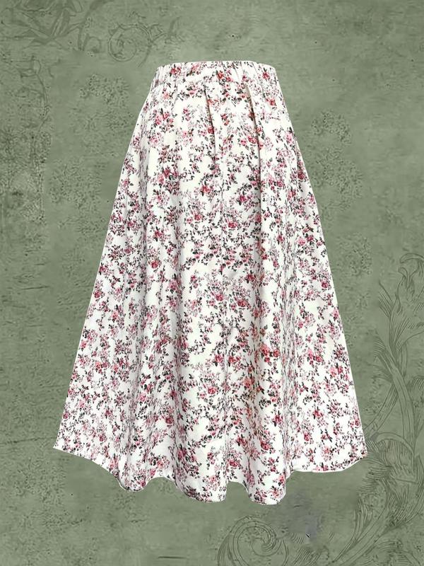 【Plus Size】 Ditsy Floral Print A Line Skirt, Boho Fashion Casual Elastic Waist Long Skirt for Daily Holiday Vacation Wear, Women's Clothing for All Seasons