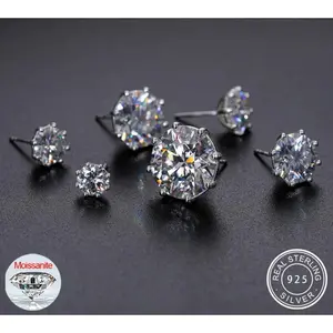 Moissanite Diamond Stud Earrings - White Gold Plated Stud Earrings S925 Silver Fine Jewelry UNISEX