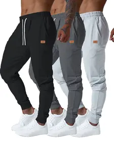 Men's Track Pants 3-Pack Elasticated Cuffed Trousers for Running Casual Wear in Black Gray Navy Three Color Options Versatile Style Lightweight Soft Material Breathable Comfortable Fit
