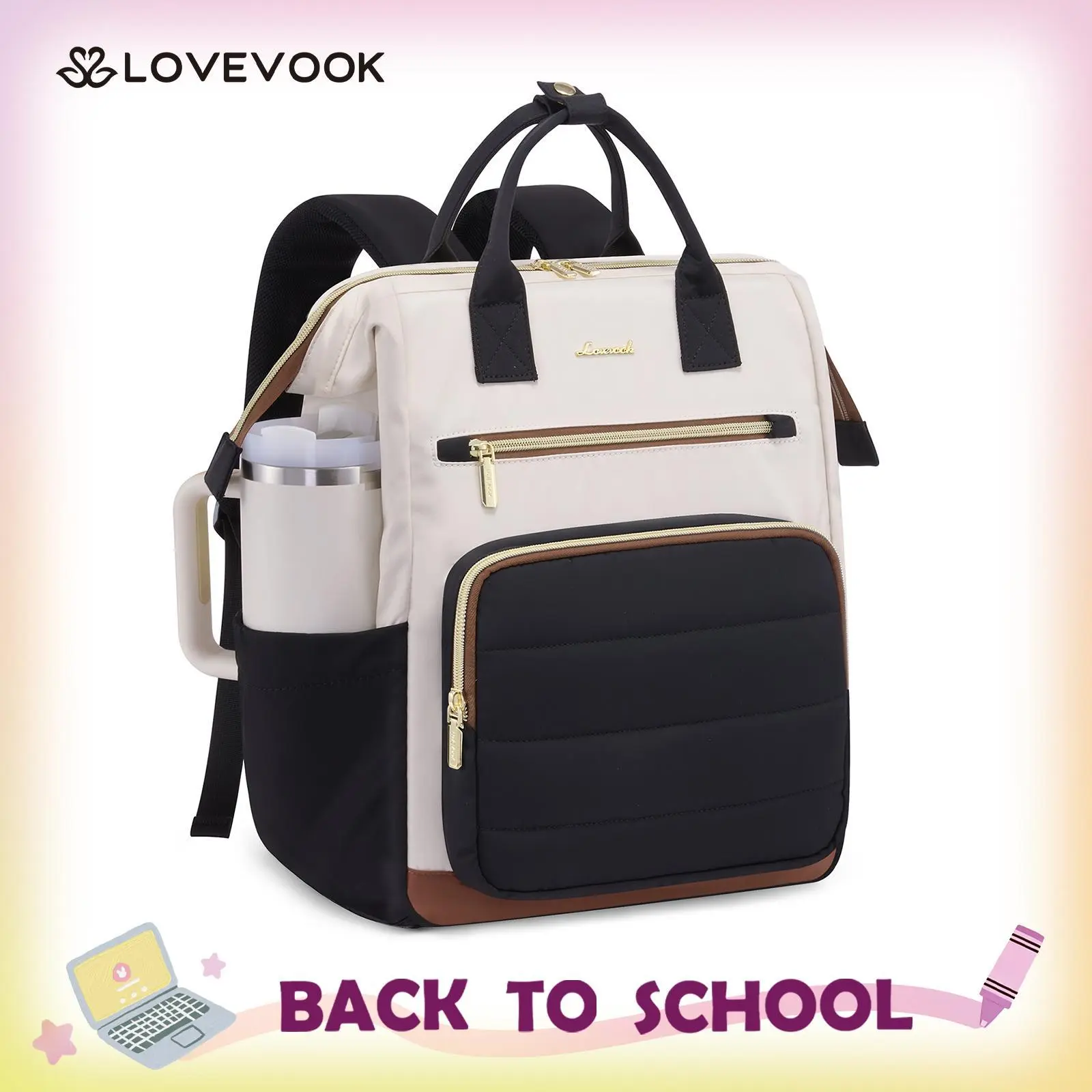 LOVEVOOK Laptop Backpack for Women, 15.6 Inch Work Backpack purse for Nurse Teacher, College Back to School Bookbag for Teen Girls, Personal Item Travel Bag Computer Daypack for Daily Commute.,