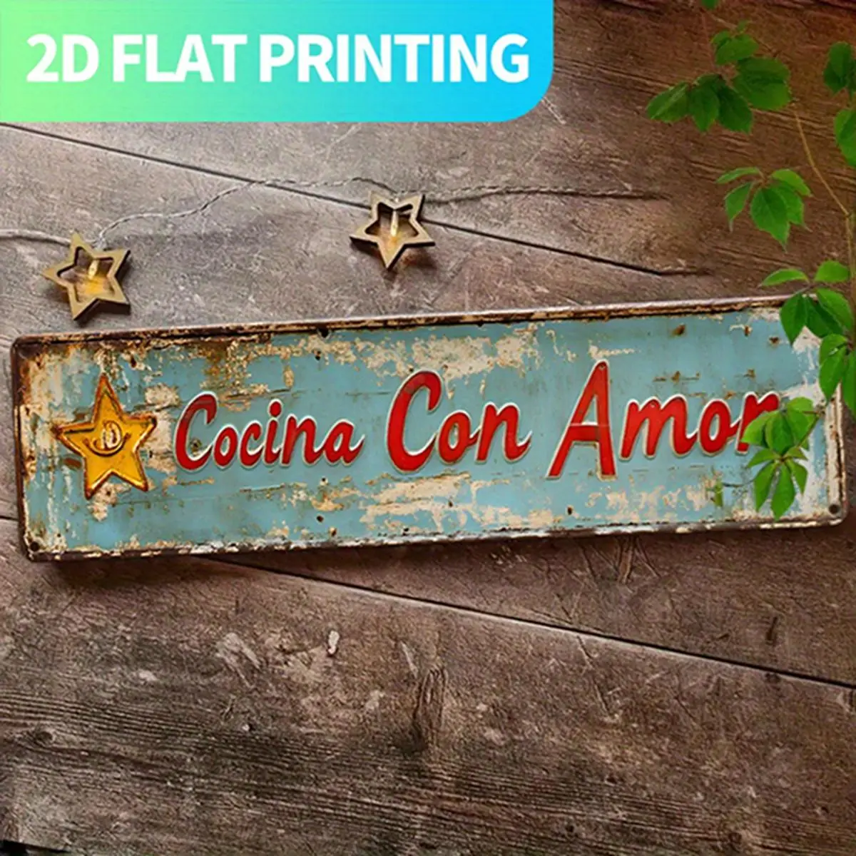 1pc Vintage "Cocina Con Amor" Tin Print Hangable Aluminium Sign - Rustic Blue & White Wall Hanging Home Supplies, 15.7x3.9in, Pre-Drilled Hole for Easy Hanging, Ideal for Kitchen, Bathroom, Unique Gift, Garden