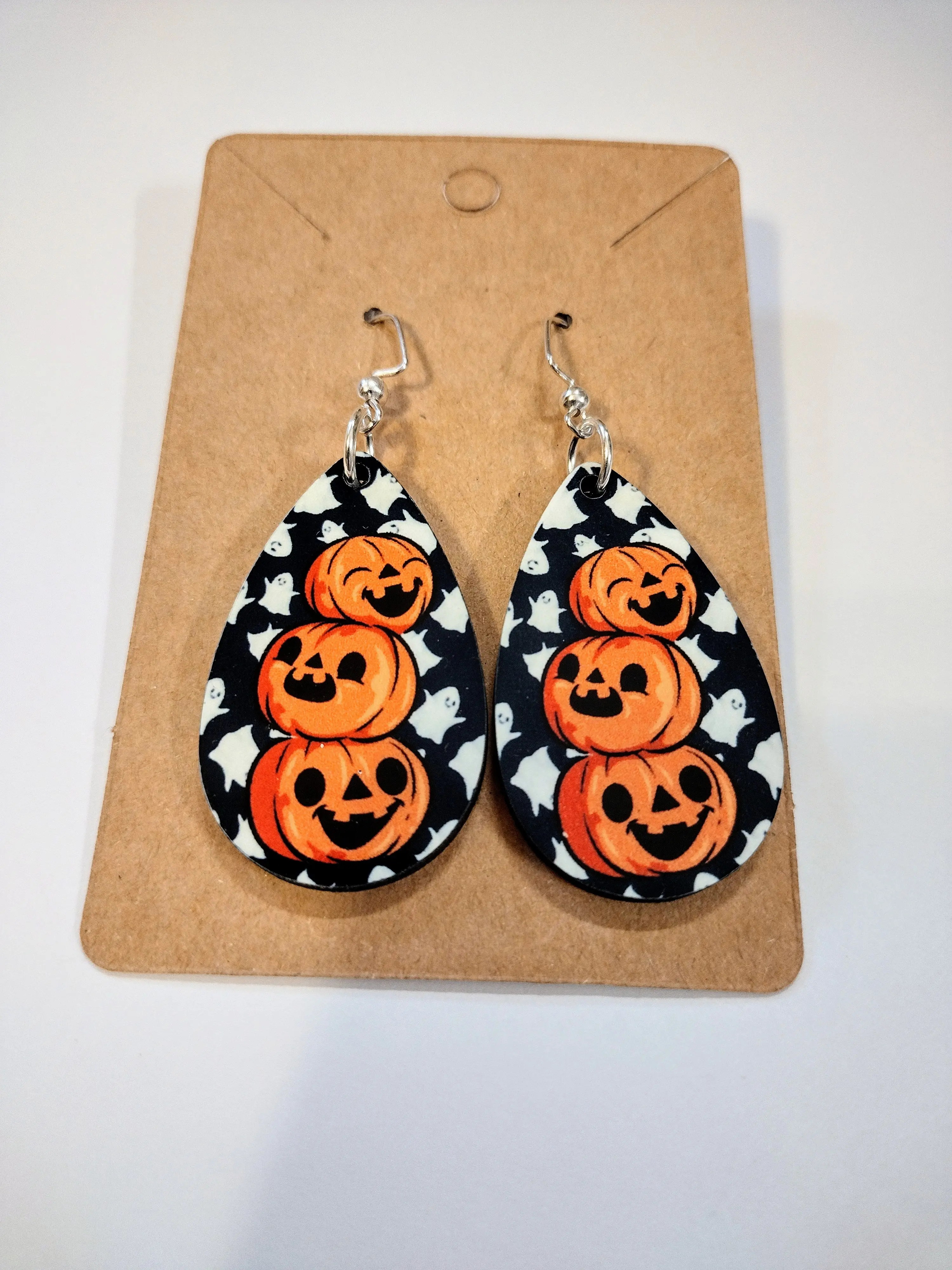 3 Happy Pumpkins Halloween Dangle Teardrop Sublimated Earrings