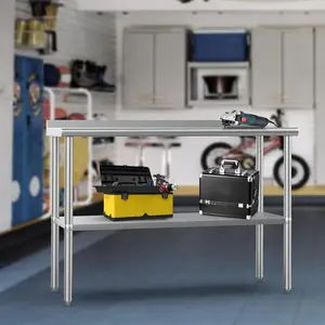 ROVSUN 30/36/48/60/72'' x 24'' Stainless Steel Table for Prep & Work,Commercial Worktables & Workstations, NSF Heavy Dut Metal Table with Adjustable UnderShelf & Backsplash for Kitchen, Restaurant,Home,Hotel