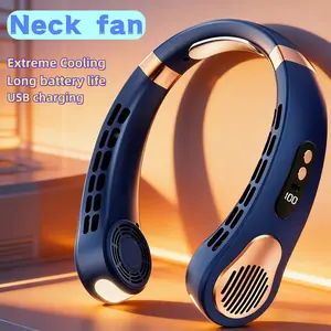 Portable neck-mounted fan, wireless neck cooling fan, Usb rechargeable fan, equipment for sports and leisure, adjustable wind speed, equipped with colorful lights, long battery life, small size, quiet operation, for summer cooling