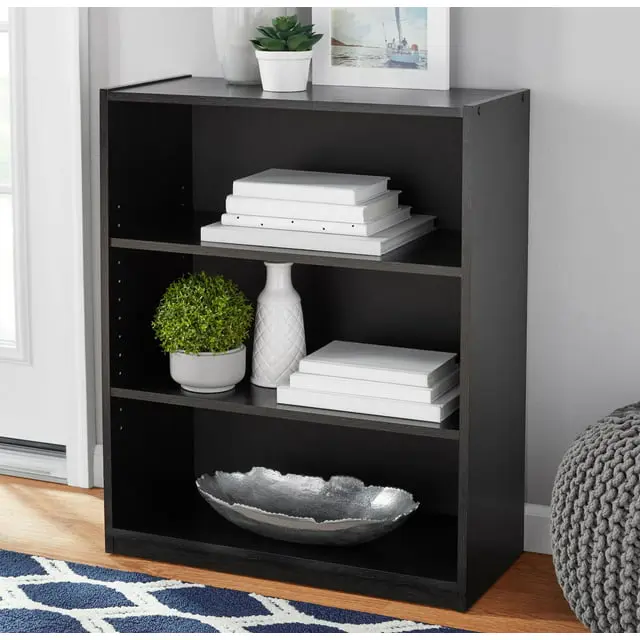3-Shelf Bookcase with Adjustable Shelves,True Black Oak