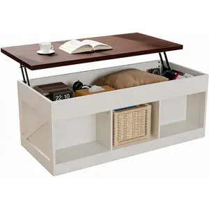 Farmhouse Coffee Table, 47.2 in Lift Top Coffee Table with Barn Door and Hidden Compartment, Retro Central Table with Wooden Lift Tabletop, for Living Room, Office, Easy Assembly