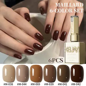6PCS*15ML Maillard 6 Color Set Series New Popular Maillard Brown Nail Gel Set High Saturation Nail Polish Brown LED Gel Firm Salon Quality Nail DIY Female Holiday Gift