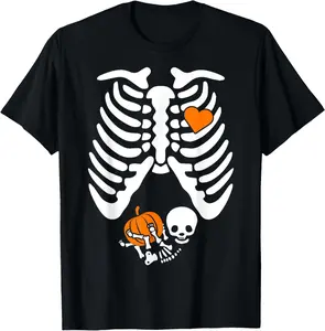 100% Cotton Unisex Women Skeleton Shirts, Pregnancy Announcement Mom Halloween T-Shirt