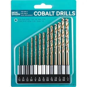 Hex Shank Drill Bit Set 13 count (1/16"-1/4"), M35 Cobalt Drill Bit Set, Quick Change  Driver Drill Bit Set for Hardened Metal, Stainless Steel, Cast Iron,  and Plastic