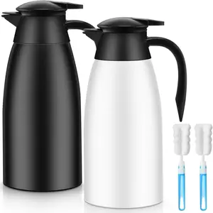 2 count Thermal Coffee Carafe Insulated Stainless Steel Coffee Carafe for Hot Liquid Vacuum Thermal Pot Creamer Pitcher Dispenser with Brushes Keeping Hot Water Milk(Black, White)