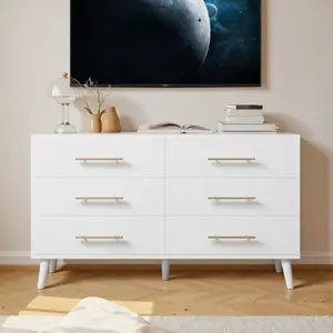 Gizoon 6 Drawer Dresser for Bedroom Chest of Drawers with Metal Handles Wood Storage Modern Dresser for Nursery Living Room Entryway Girl Apartment Furniture Space-Saving