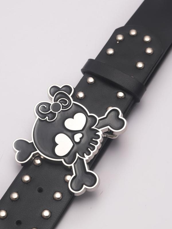 Skull Design Pu Leather Belt, Punk Style Rivet Decorated Belt for Women & Men, Fashion Belt for Party, Daily Clothing Decor, Exquisite Belt for Birthday Gift