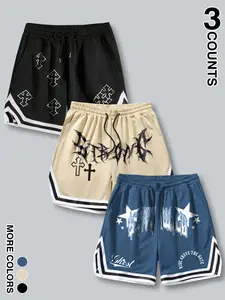 Men's Casual Sporty Shorts, Geometric Pattern, Perfect for Outdoor Hiking, Summer Fitness Wear, Regular Fit, Comfortable and Stylish, Star Shorts Set