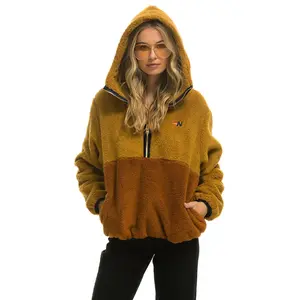 TEDDY APRES HOODED HALF ZIP COLOR BLOCK JACKET - HONEY