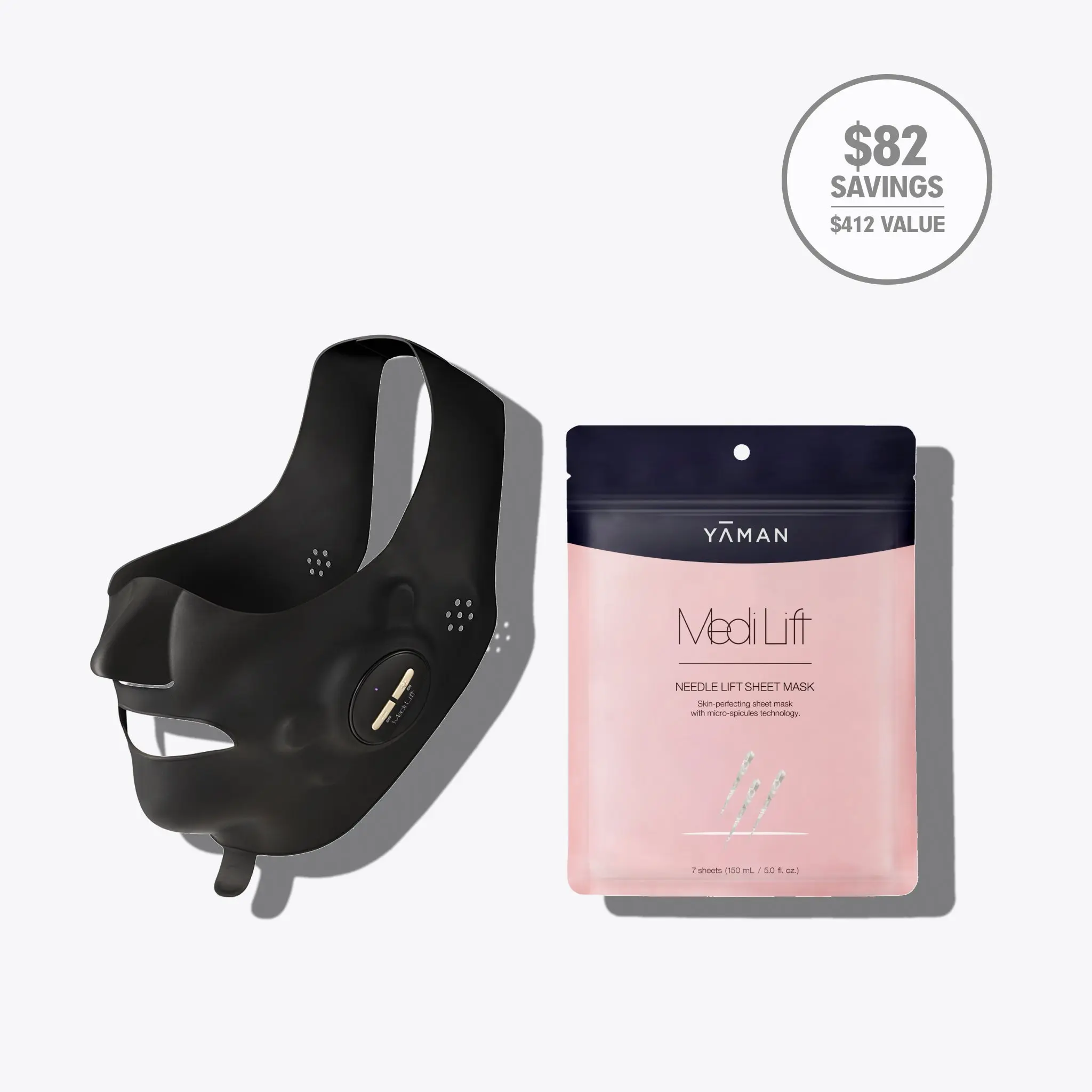 Glow Mask Duo | Medi Lift Essential Mask + Micro-Spicule Firming Sheet Masks: FDA-Cleared EMS Face Mask + Microneedling Inspired Sheet Mask