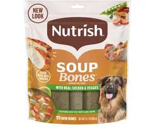 Nutrish Soup Bones Premium Dog Chews with Real Chicken and Veggies, Soft Texture Dog Treats, 11 Chews, Packaging May Vary (Rachael Ray)