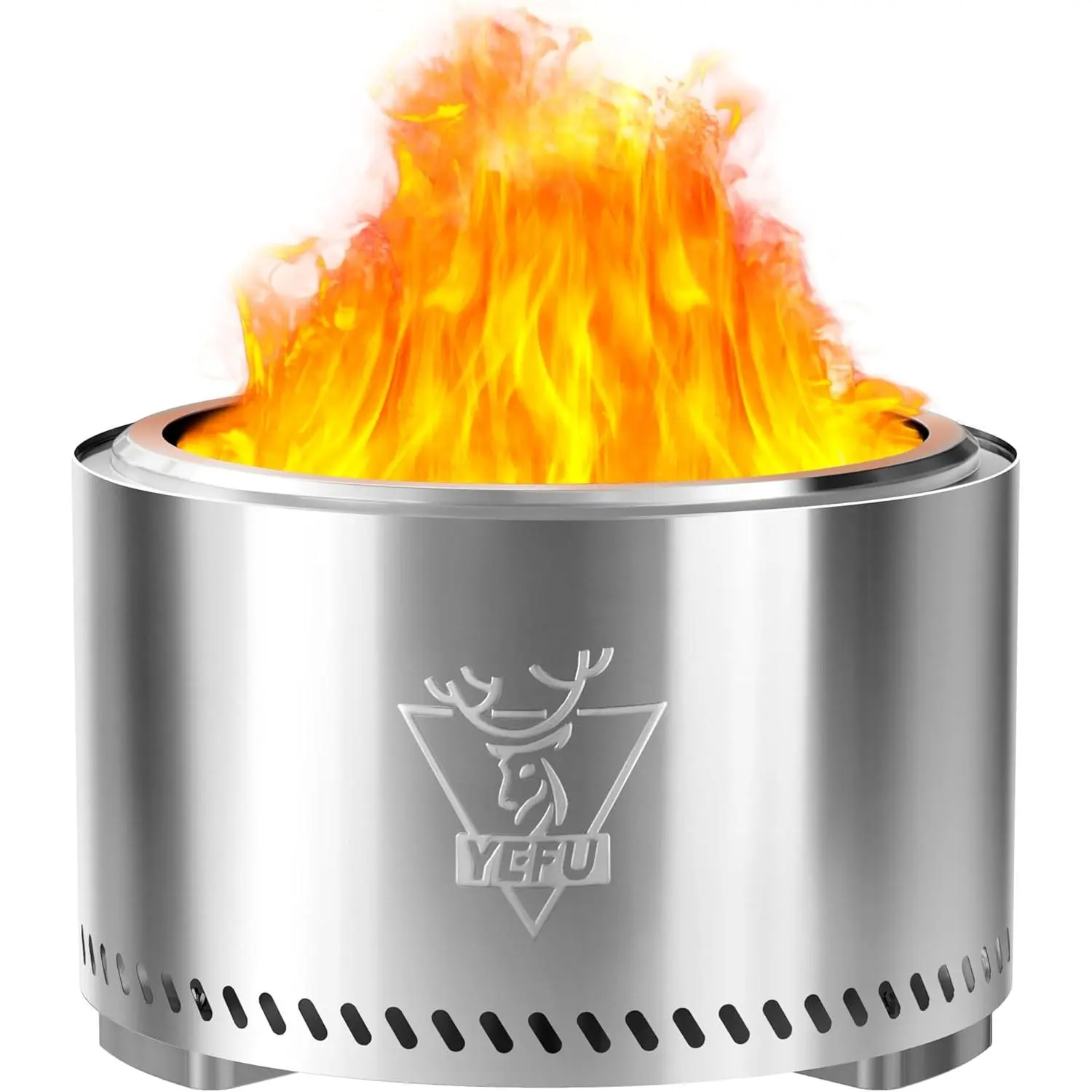 Outdoor Fire Pit - Large Round 304 Stainless Steel Heavy Duty Metal Wood Burning Firepit with 3-Combustion Technology, Removable Ash Pan, Low Smoke Portable Design for Patio, Camping, Heating & Ambience for Friends, Family