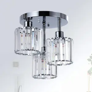 Silver 3-Light Semi Flush Mount Ceiling Light Clear Crystal Shades E26 Dimmable Modern Elegant Ceiling Fixture for Kitchen Hallway Entryway Bedroom Bathroom Foyer