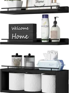 Wall Shelves with Metal Rail for Bathroom Decor, Bathroom Organizers & Storage, Over Toilet Bathroom Shelves