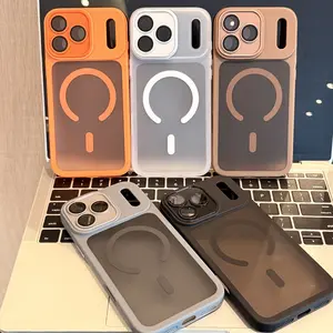 Matte Skin-Feel Magnetic Smartphone Case - Semi-Transparent Frosted Back, Shockproof, Raised Camera Frame - Cellphone Accessories for Handheld Devices, Multiple Neutral Earth Tones for iPhone 17 16 15 14 13