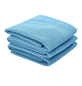 Paquete de 3 Toallas 16*16  tejido waffle, de microfibra, para ventana, vidrio y secado,  sin pelusas, sin rayones