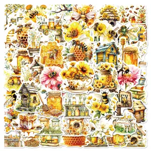 50pcs Bee Flower Series Graffiti Stickers Suitable for Suitcases, Mobile Phone Cases, Laptops, Helmets, Skateboards Waterproof Decorative DIY Creative Stickers