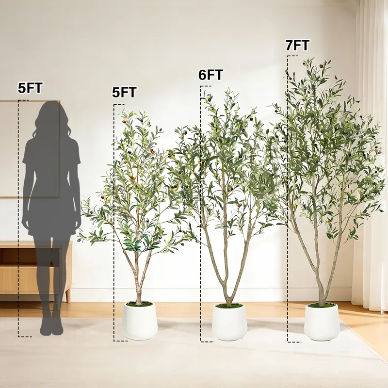 Artificial Olive Trees,6FT/7FT, Indoor Tall Faux Olive Tree, with White Tall Planter, Artificial Plants with Natural Wood Trunk & Lifelike Fruits for Home Office Decor Decoration Decorative,summerwins