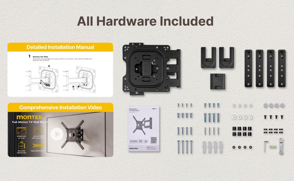 monTEK Adjustable Full Motion TV Wall Mount - 13-120 in Flat & Curved TVs, Living Room Modern Articulated Arm Bracket, Max VESA 900x600mm, 265 lbs Max Load, Easy Install, Swivel-Tilt
