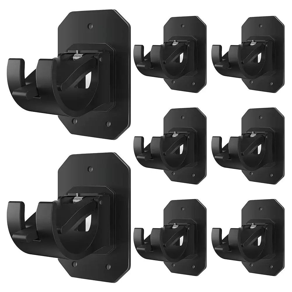 8PCS No Drill Curtain Rod Brackets Upgraded Curtain Rod No Drilling Self Adhesive Curtain Rod Hooks with Screws, Nail Free Adjustable Curtain for Poles Less Than 4cm in Diameter