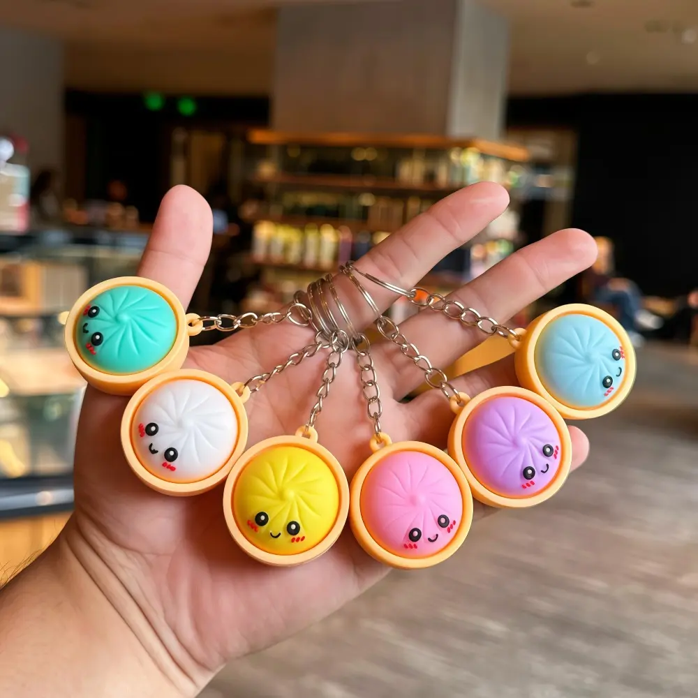 6-Piece Cute Mini Dumpling Keychain Set, Soft Cartoon Food Charms for Backpacks, Keys & Handbags - Fun Novelty Gift for Friends, Cartoon Badge Charm Keychains, Character Charm Keychains